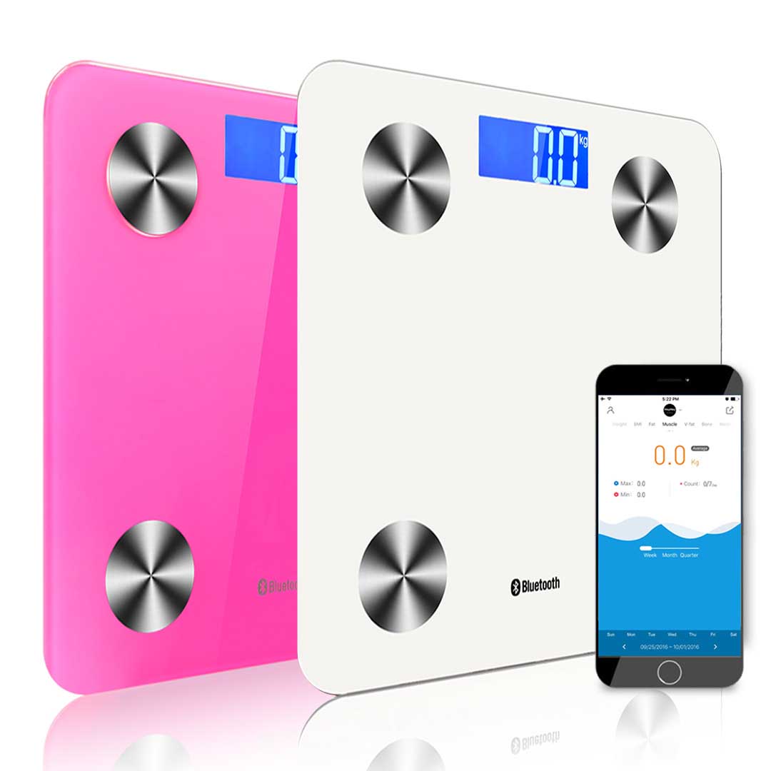 Soga 2 X Wireless Bluetooth Digital Body Fat Scale Bathroom Health Analyser Weight White/Pink