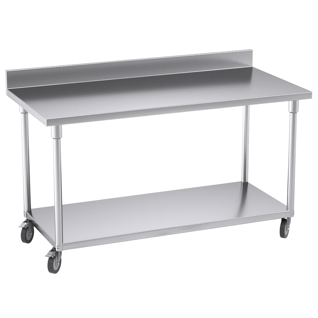 Soga 150cm Commercial Catering Kitchen Stainless Steel Prep Work Bench Table With Backsplash And Caster Wheels