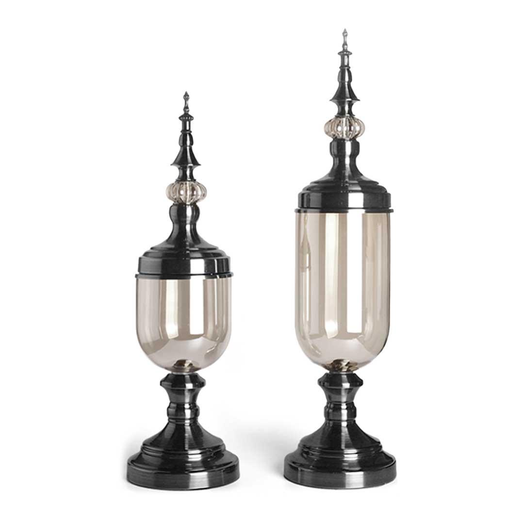 Soga 2 X Clear Glass Flower Vase With Lid And Transparent Filler Vase Black Set