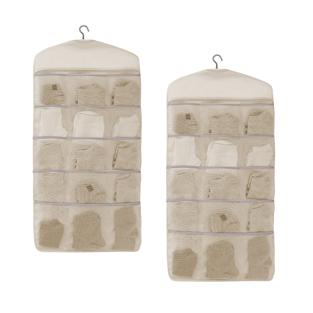 2X White Double Sided Hanging Storage Bag Underwear Bra Socks Mesh Pocket Hanger Home Organiser