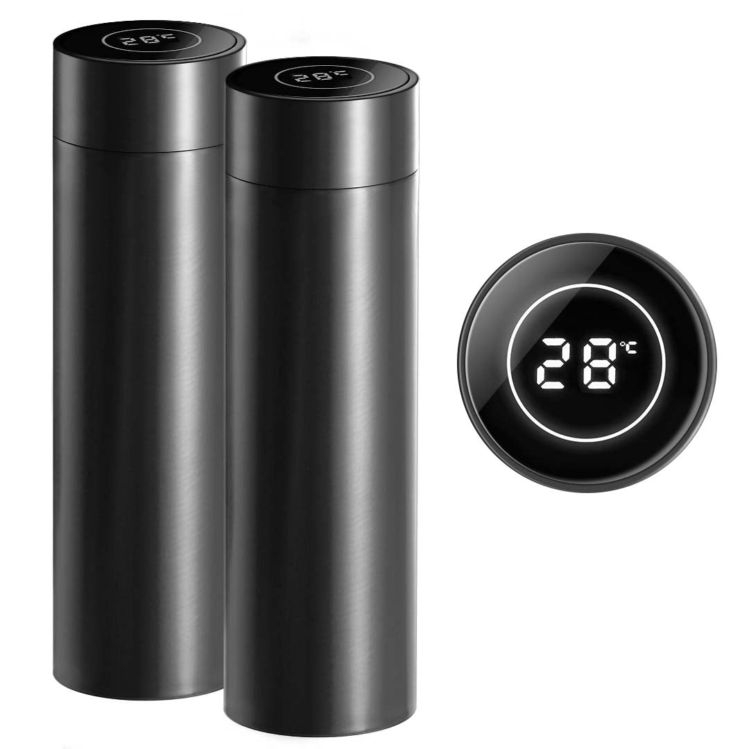 Soga 2 X 500 Ml Stainless Steel Smart Lcd Thermometer Display Bottle Vacuum Flask Thermos Black