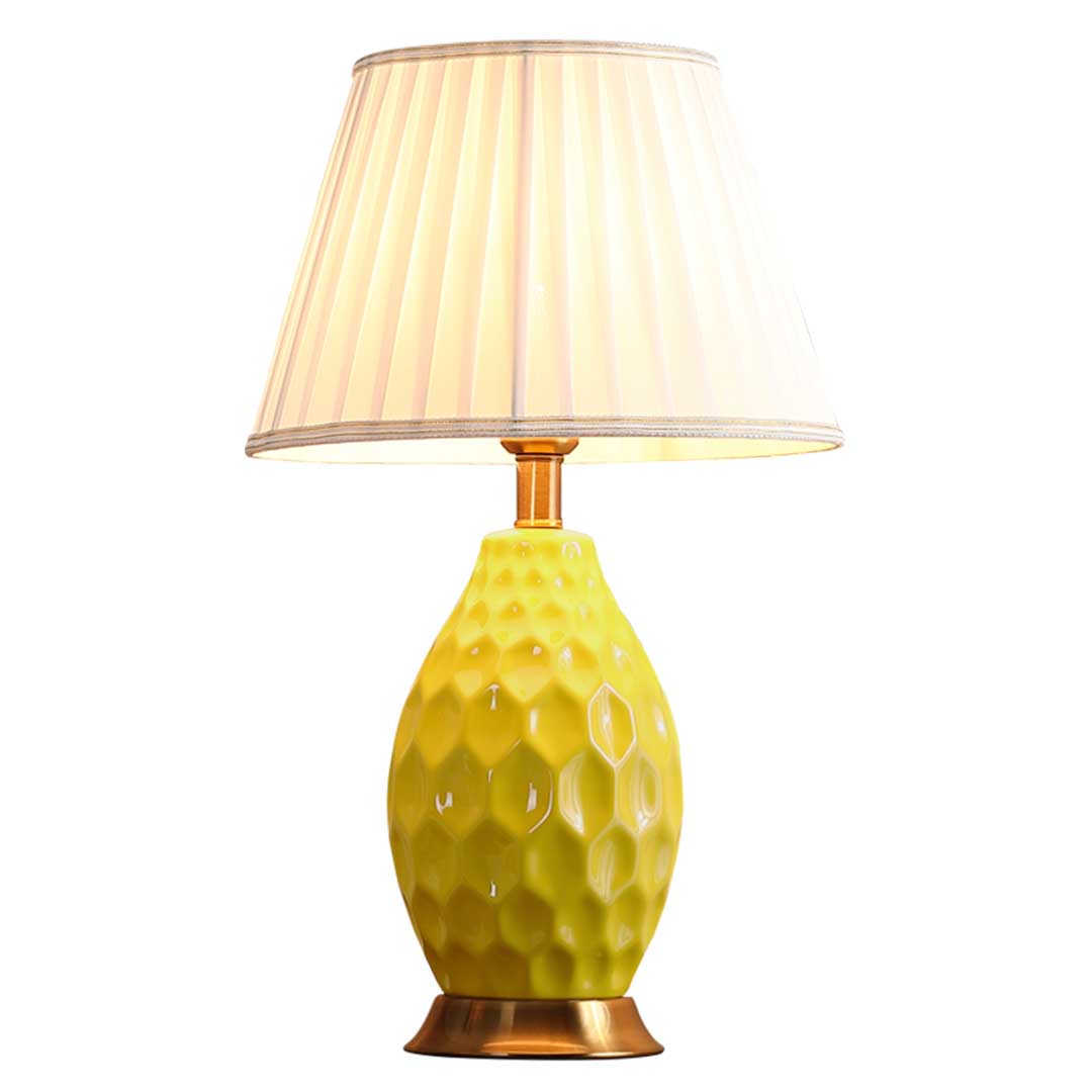 Soga Textured Ceramic Oval Table Lamp With Gold Metal Base Yellow