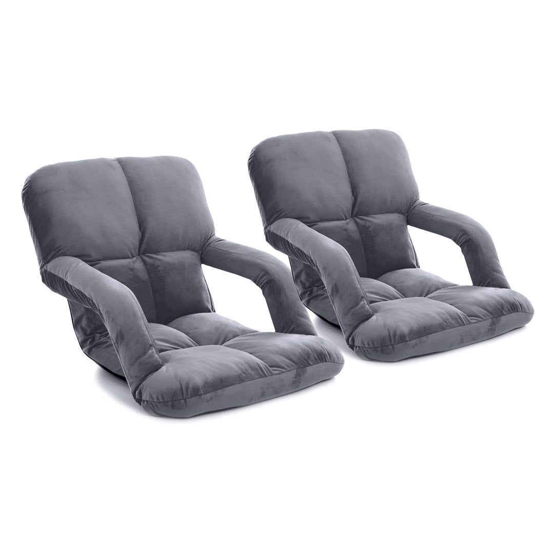 Soga 2 X Foldable Lounge Cushion Adjustable Floor Lazy Recliner Chair With Armrest Grey