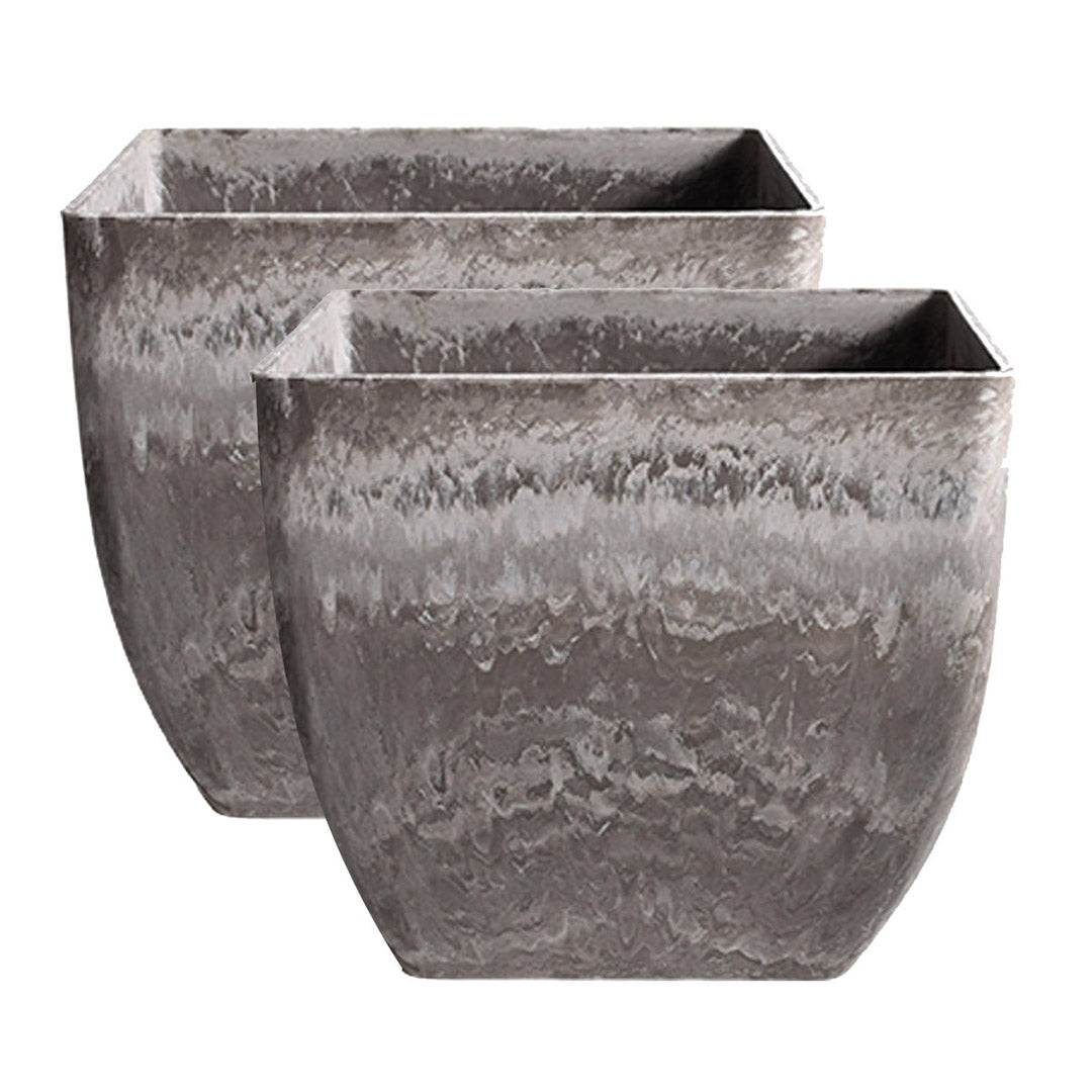Soga 2 X 27cm Rock Grey Square Resin Plant Flower Pot In Cement Pattern Planter Cachepot For Indoor Home Office