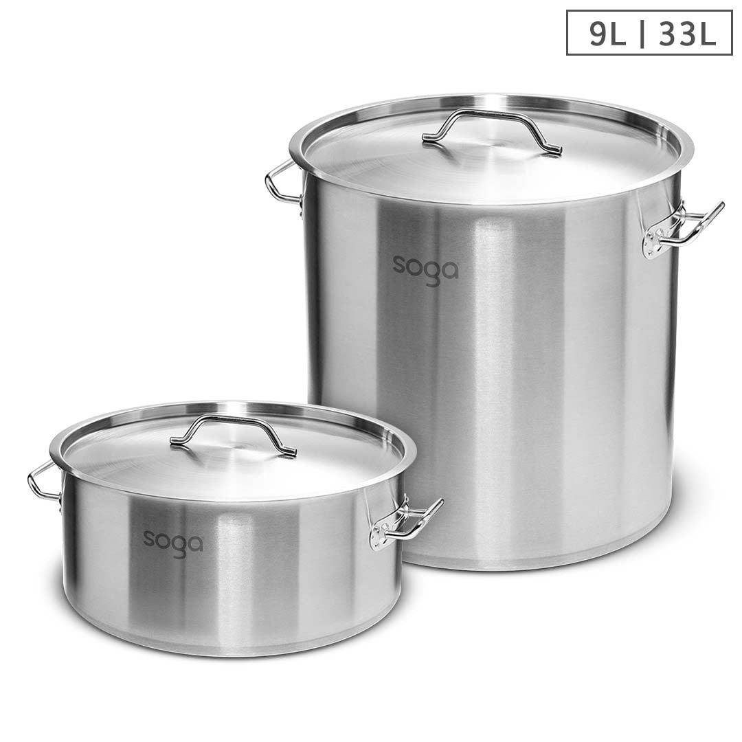 Soga 9 L Wide Stock Pot And 33 L Tall Top Grade Thick Stainless Steel Stockpot 18/10