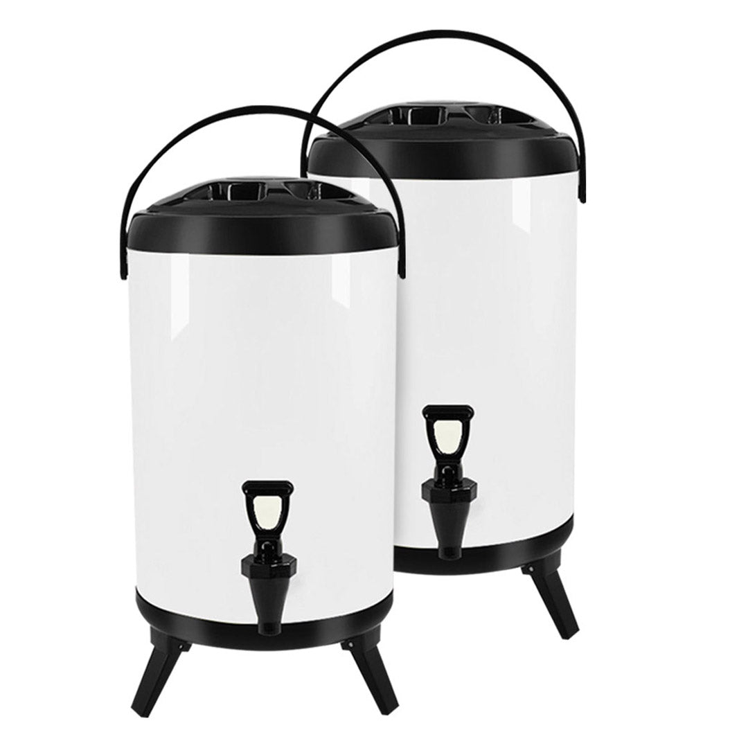 Soga 2 X 10 L Stainless Steel Insulated Milk Tea Barrel Hot And Cold Beverage Dispenser Container With Faucet White