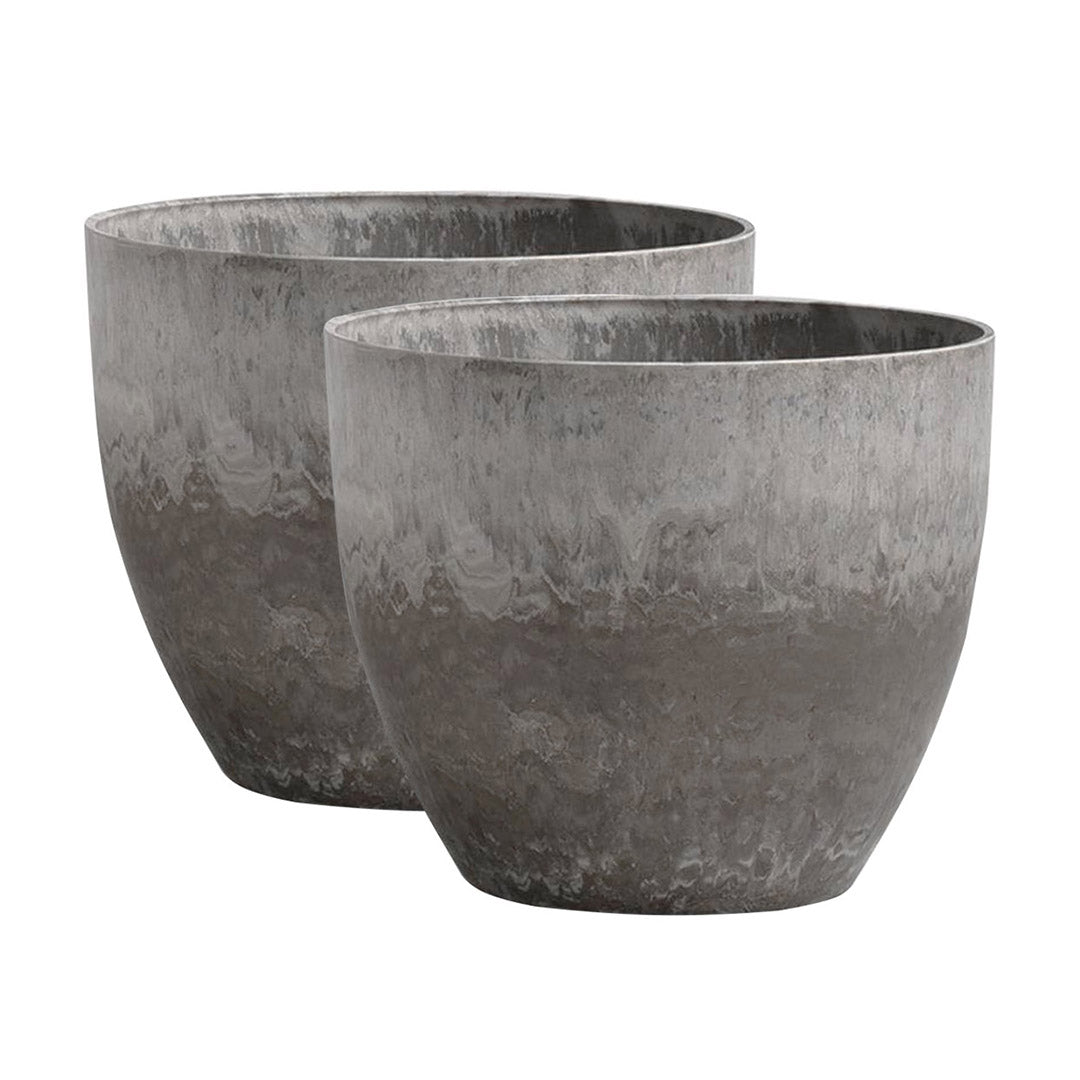 Soga 2 X 32cm Rock Grey Round Resin Plant Flower Pot In Cement Pattern Planter Cachepot For Indoor Home Office