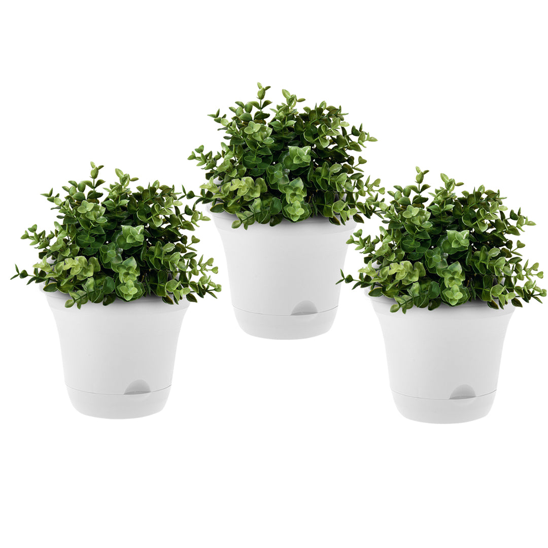 20cm White Plastic Plant Pot Self Watering Planter Flower Bonsai Indoor Outdoor Garden Decor Set of 3