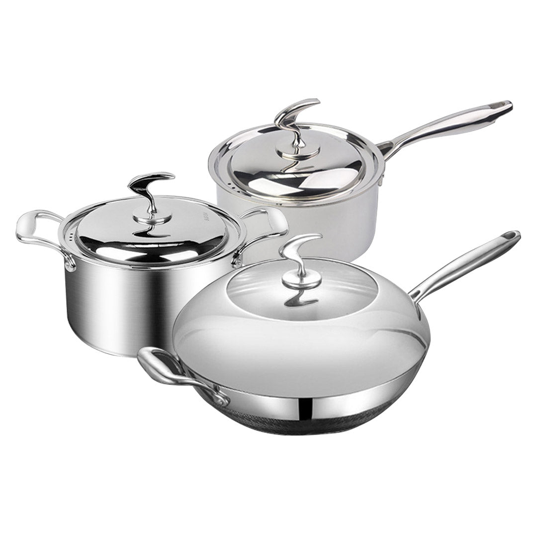 Soga 6 Piece Cookware Set 18/10 Stainless Steel 3 Ply Frying Pan, Milk, And Soup Pot With Lid
