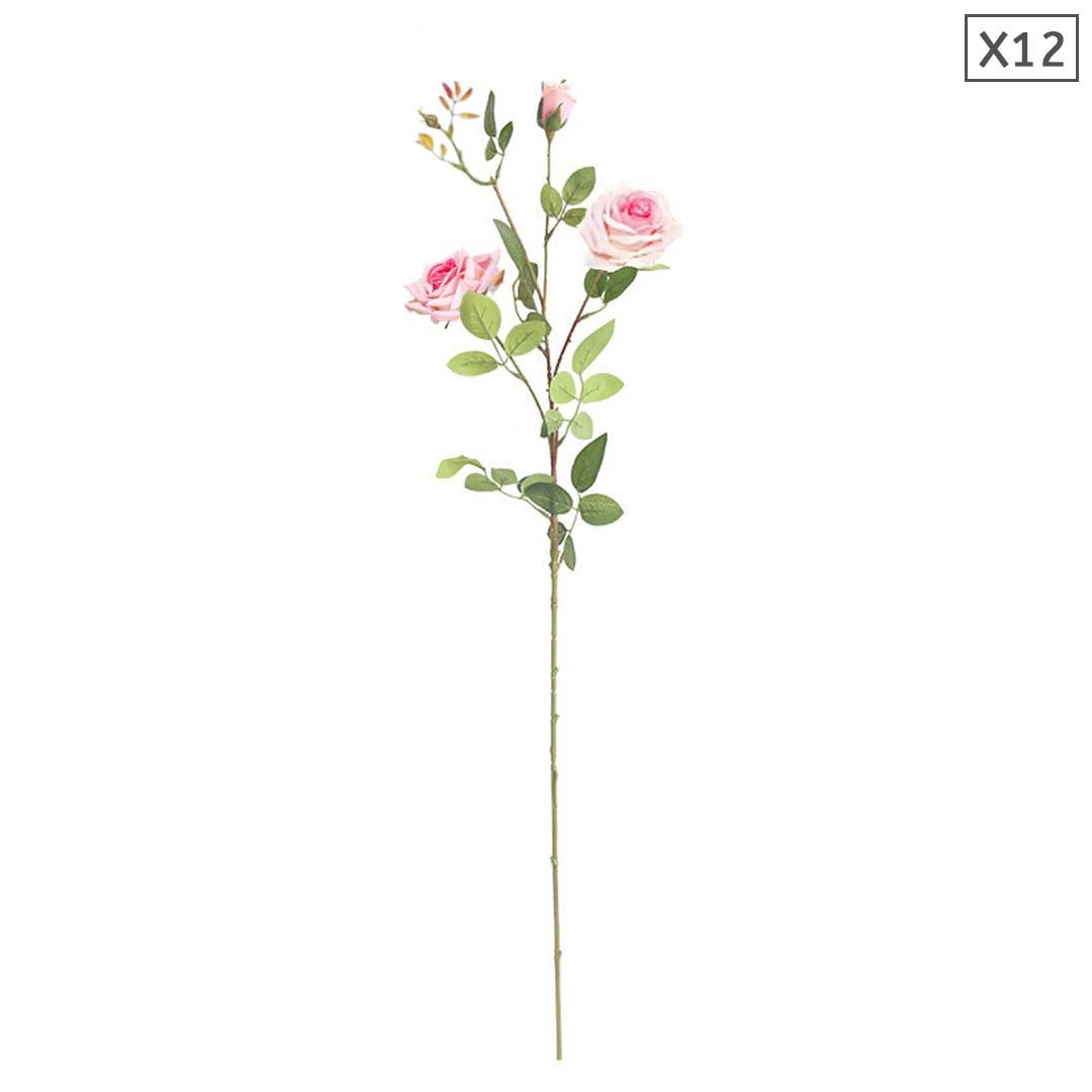 Soga 12pcs Artificial Silk Flower Fake Rose Bouquet Table Decor Pink