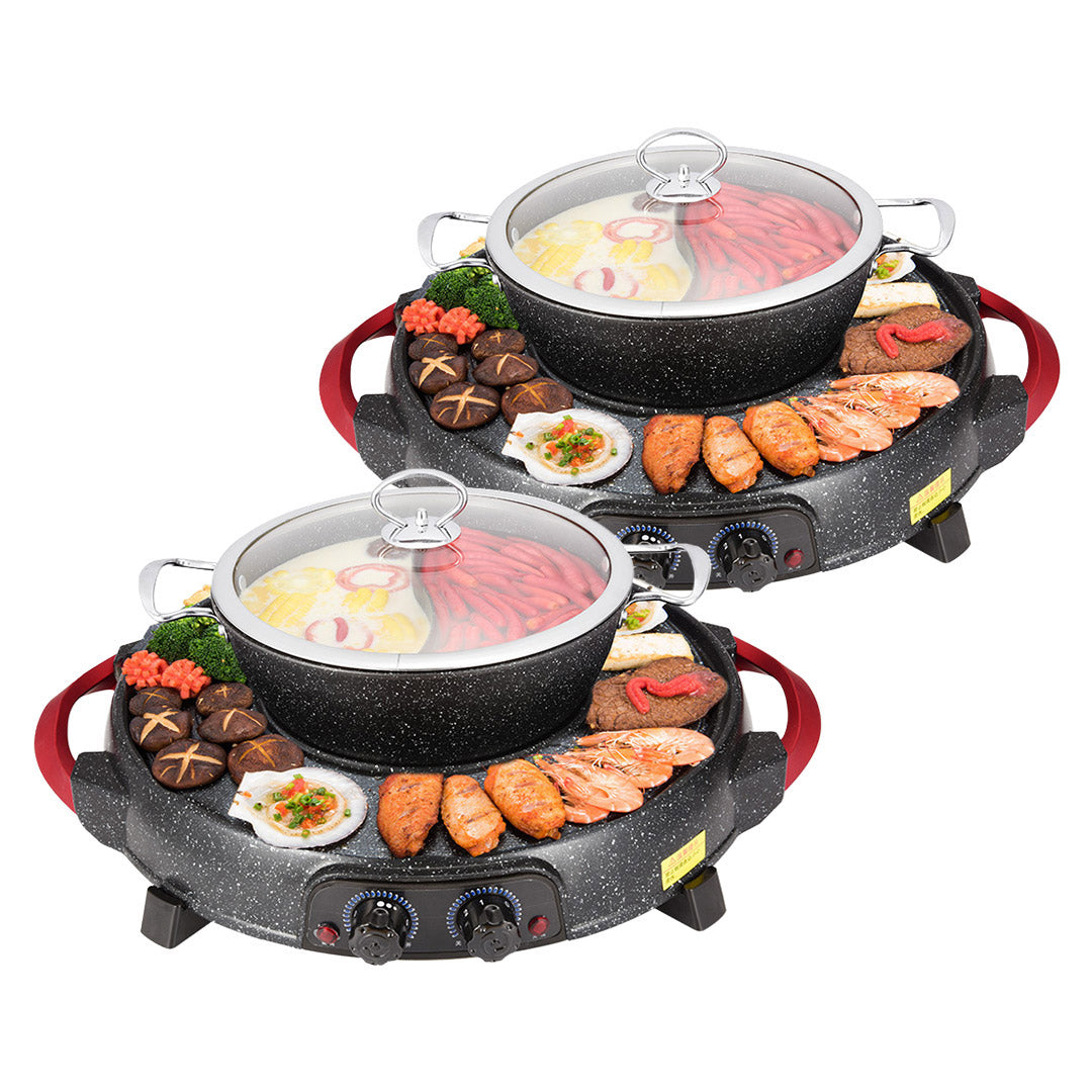 Soga 2 X 2 In 1 Electric Stone Coated Grill Plate Steamboat Two Division Hotpot
