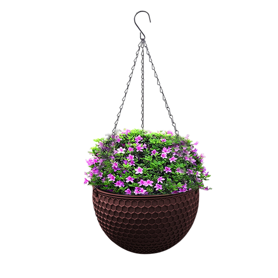 Coffee Medium Hanging Resin Flower Pot Self Watering Basket Planter Indoor Outdoor Garden Decor