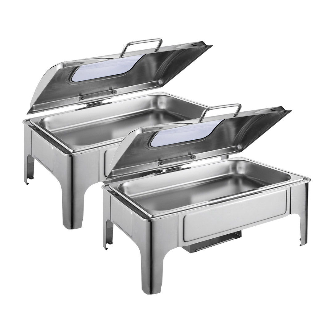 Soga 2 X 9 L Rectangular Stainless Steel Soup Warmer Roll Top Chafer Chafing Dish Set With Glass Visual Window Lid