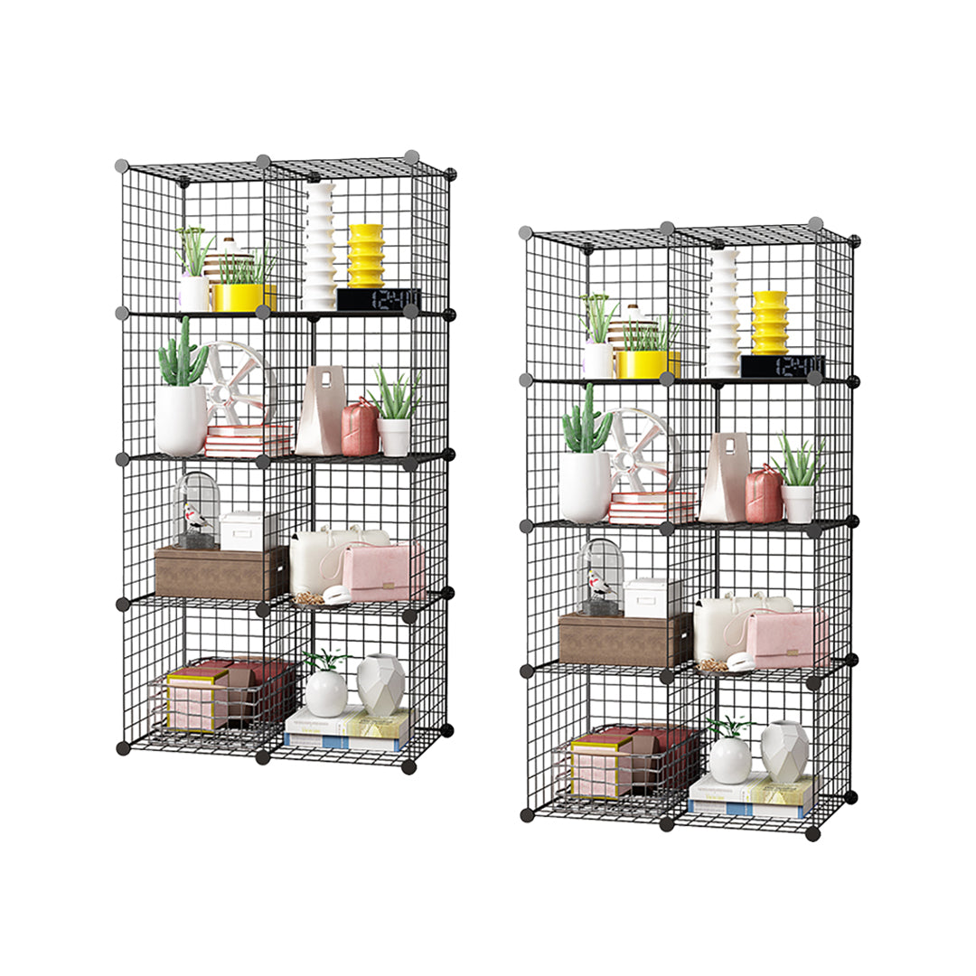 2X Black Portable 8-Cube Storage Organiser Foldable DIY Modular Grid Space Saving Shelf