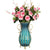 Soga 51cm Blue Glass Tall Floor Vase With 12pcs Pink Artificial Fake Flower Set