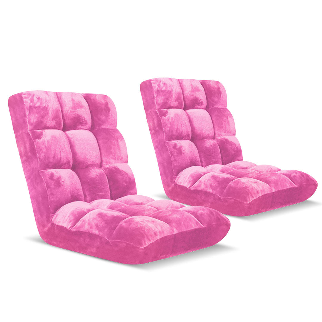 Soga 2 X Floor Recliner Folding Lounge Sofa Futon Couch Folding Chair Cushion Light Pink