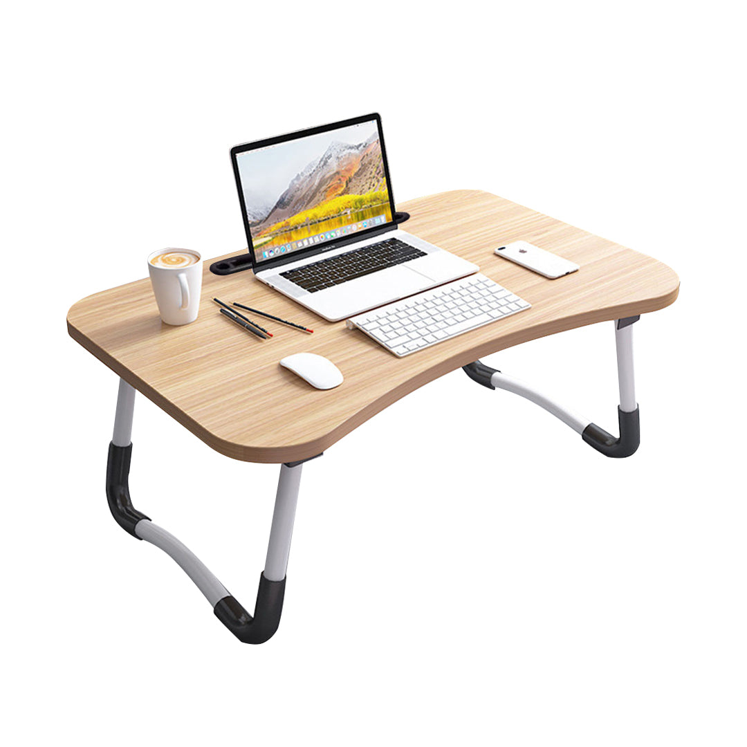 2X Walnut Portable Bed Table Adjustable Foldable Bed Sofa Study Table Laptop Mini Desk with Notebook Stand Card Slot Holder Home Decor