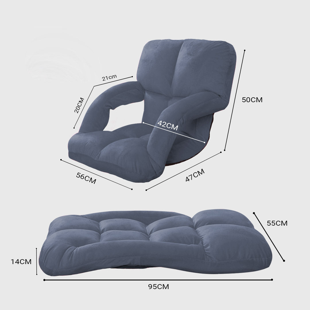 Soga 2 X Foldable Lounge Cushion Adjustable Floor Lazy Recliner Chair With Armrest Grey