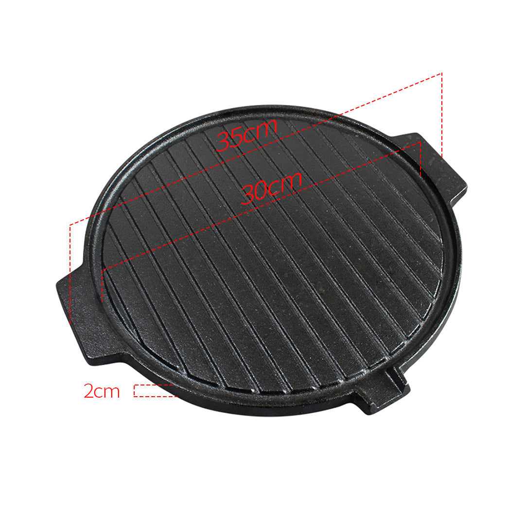 Soga 30 Cm Round Cast Iron Korean Bbq Grill Plate With Handles And Drip Lip