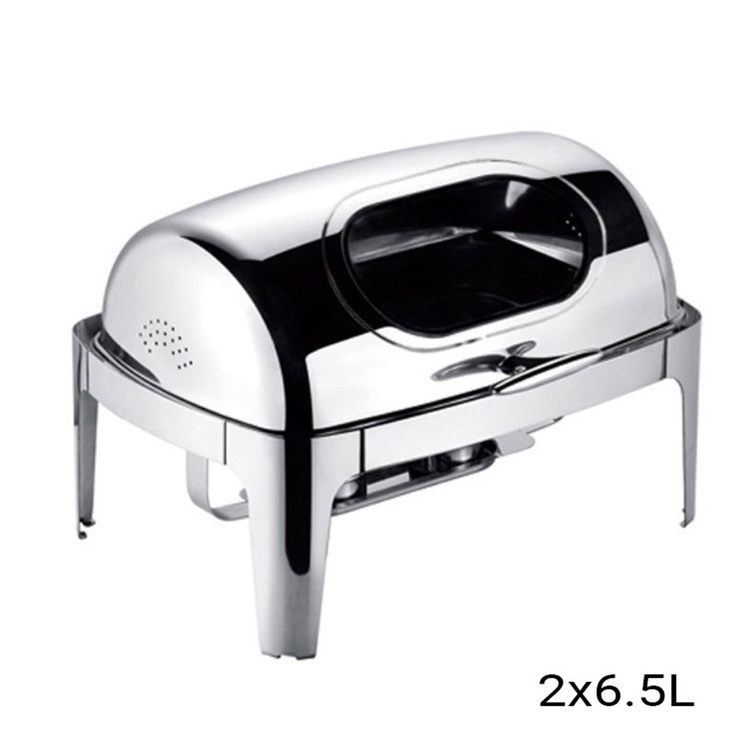 6.5L Stainless Steel Double Soup Tureen Bowl Station Roll Top Buffet Chafing Dish Catering Chafer Food Warmer Server