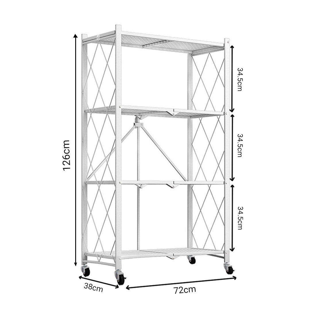 Soga 2 X 4 Tier Steel White Foldable Kitchen Cart Multi Functional Shelves Portable Storage Organizer With Wheels