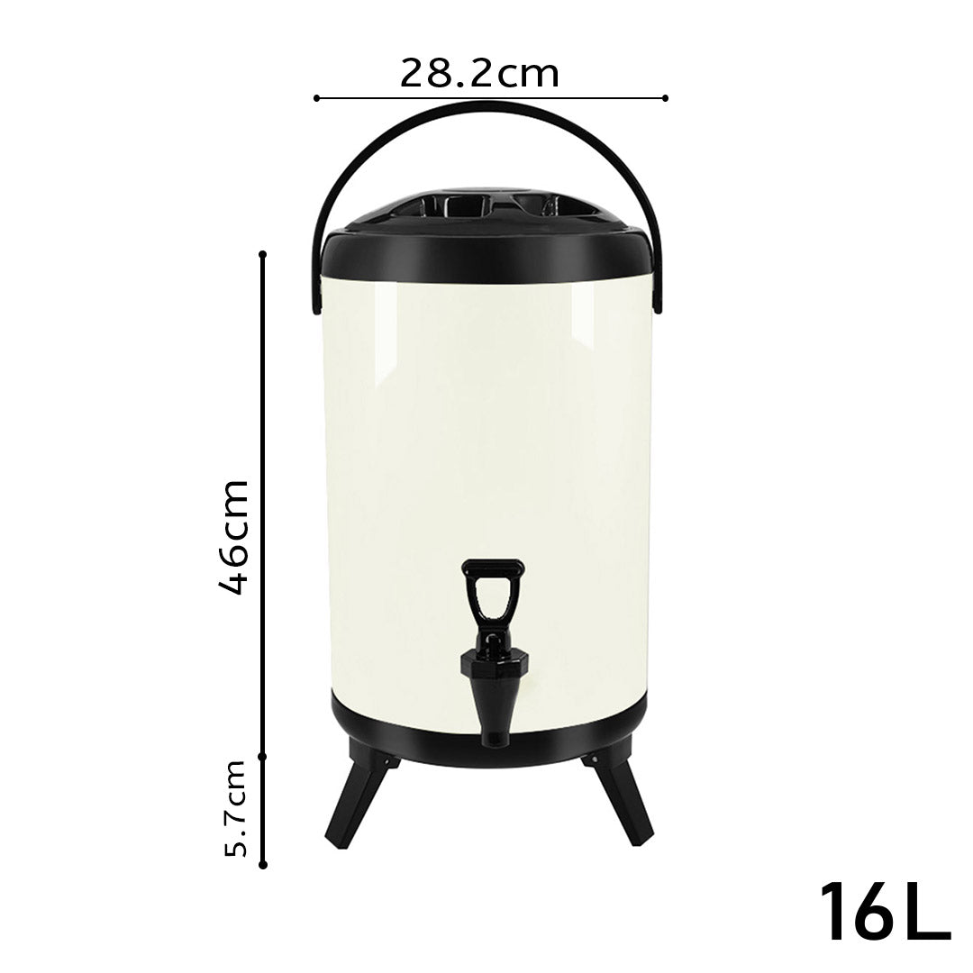 Soga 4 X 16 L Stainless Steel Insulated Milk Tea Barrel Hot And Cold Beverage Dispenser Container With Faucet White