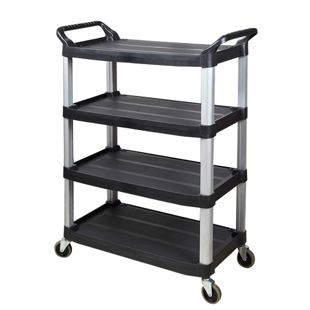 2X 4 Tier Food Trolley Portable Kitchen Cart Multifunctional Big Utility Service with wheels 950x500x1270mm Black