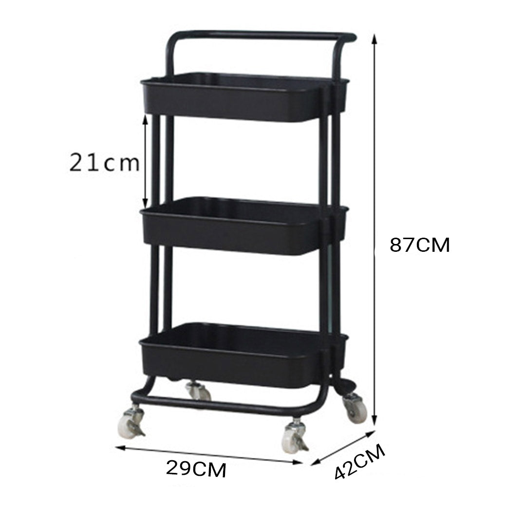 Soga 2 X 3 Tier Steel Black Movable Kitchen Cart Multi Functional Shelves Portable Storage Organizer With Wheels