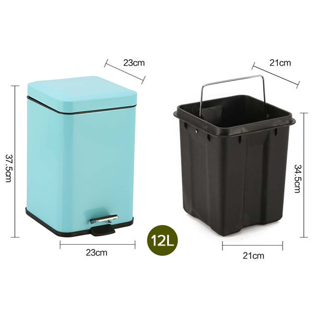 Soga 4 X 12 L Foot Pedal Stainless Steel Rubbish Recycling Garbage Waste Trash Bin Square Blue