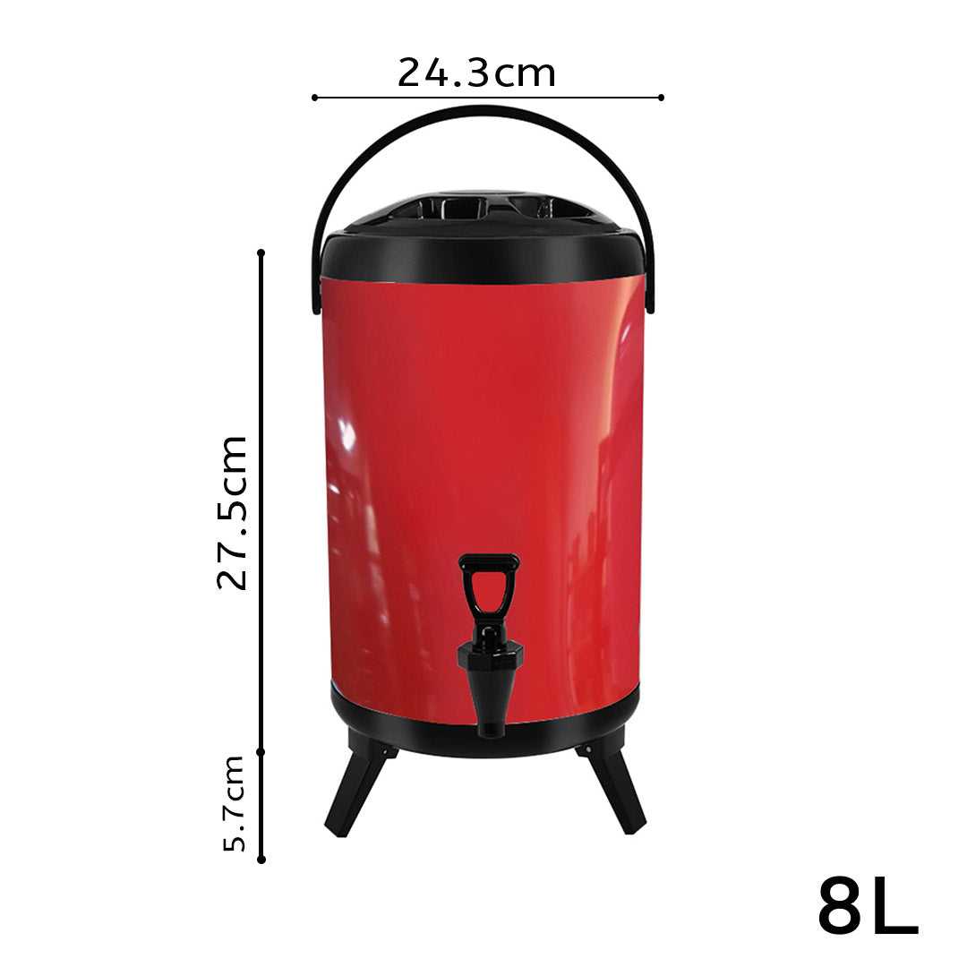 Soga 8 L Stainless Steel Insulated Milk Tea Barrel Hot And Cold Beverage Dispenser Container With Faucet Red