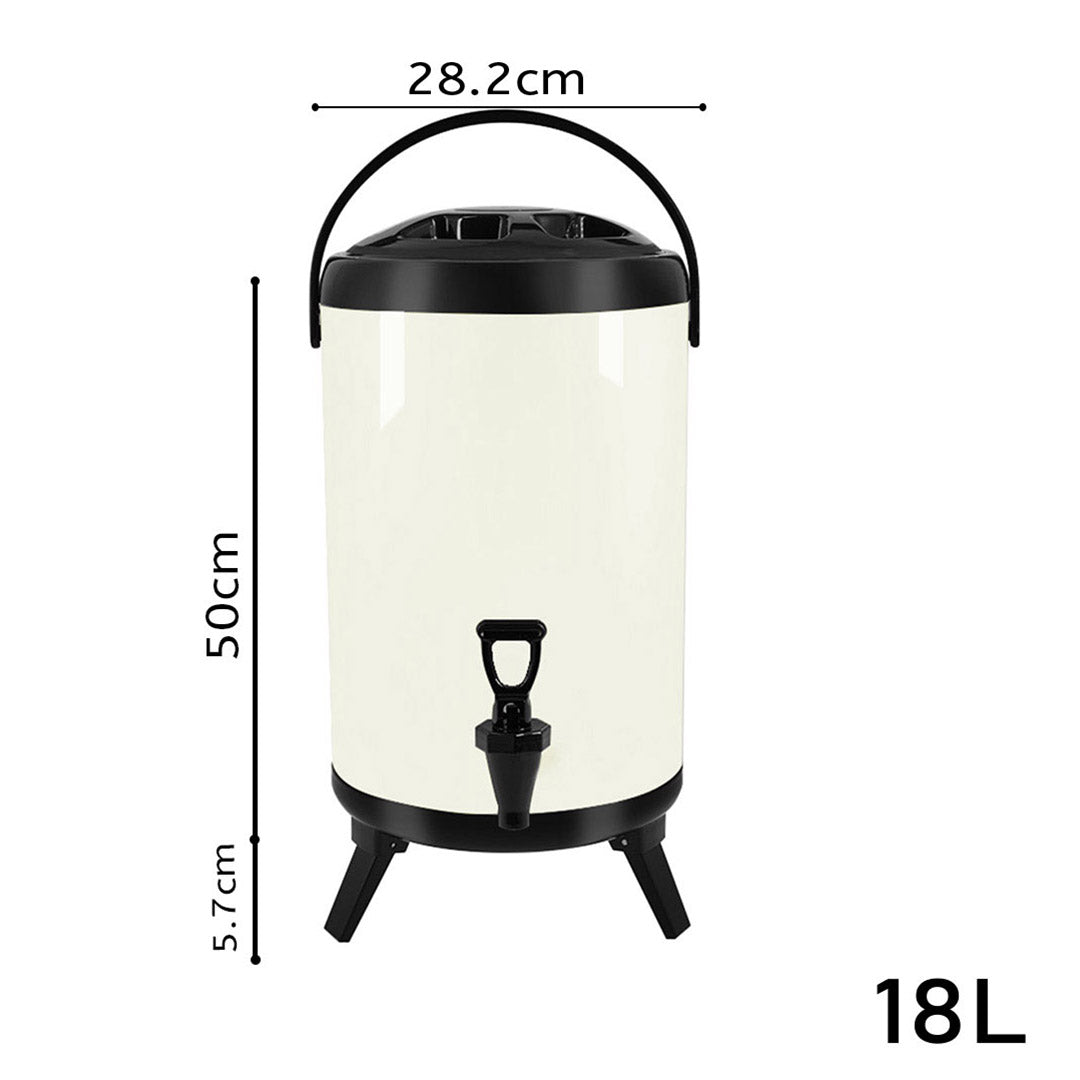 Soga 8 X 18 L Stainless Steel Insulated Milk Tea Barrel Hot And Cold Beverage Dispenser Container With Faucet White