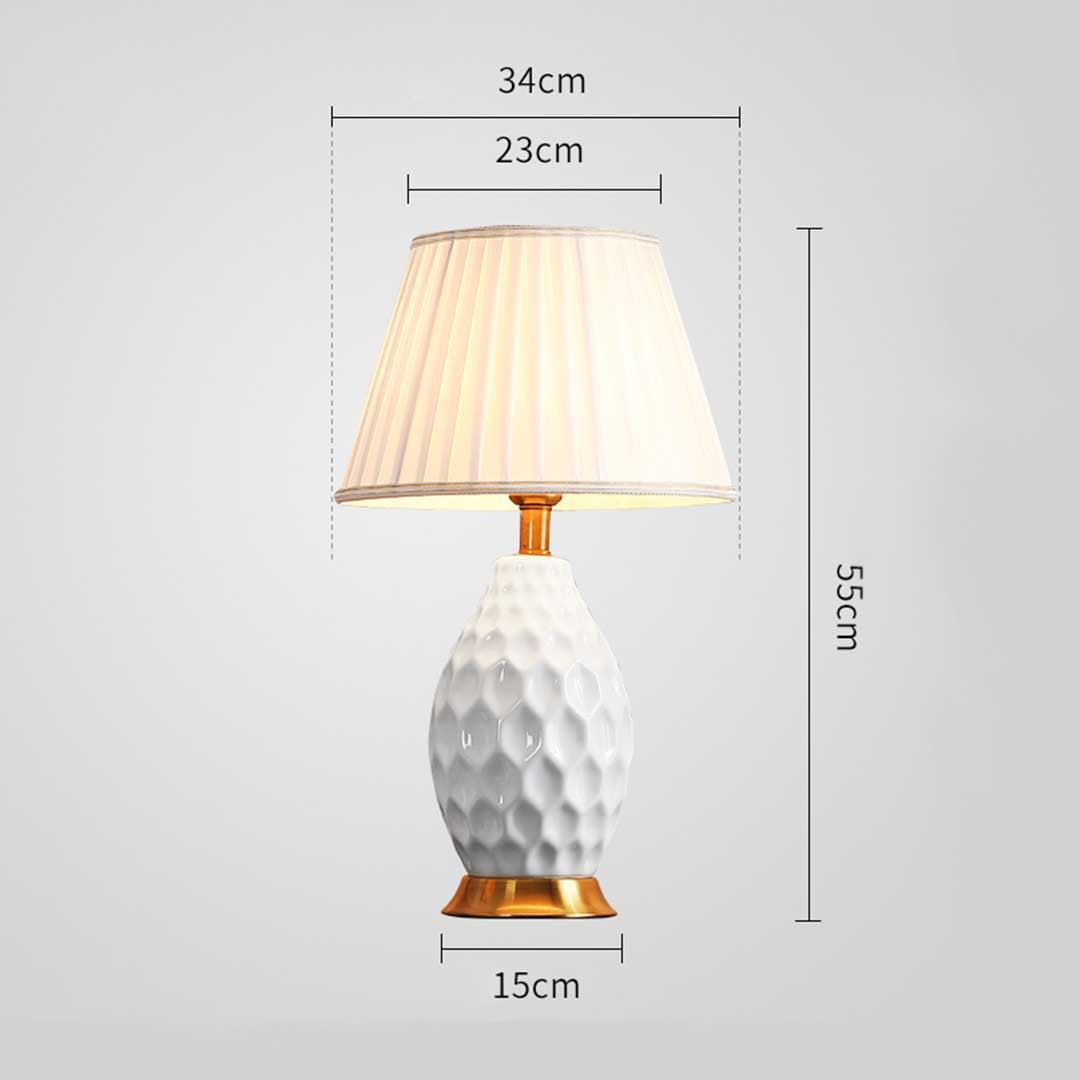 Soga Textured Ceramic Oval Table Lamp With Gold Metal Base White