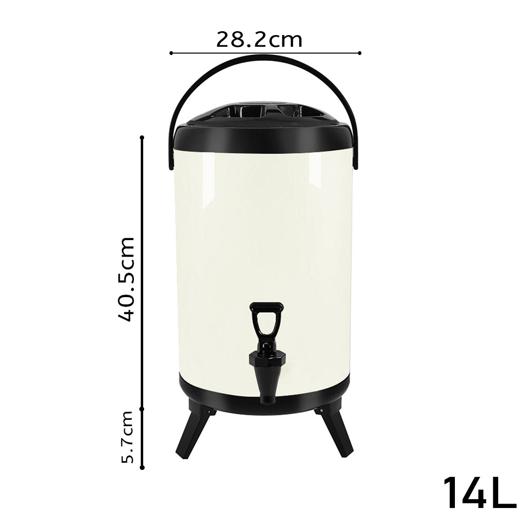 Soga 4 X 14 L Stainless Steel Insulated Milk Tea Barrel Hot And Cold Beverage Dispenser Container With Faucet White