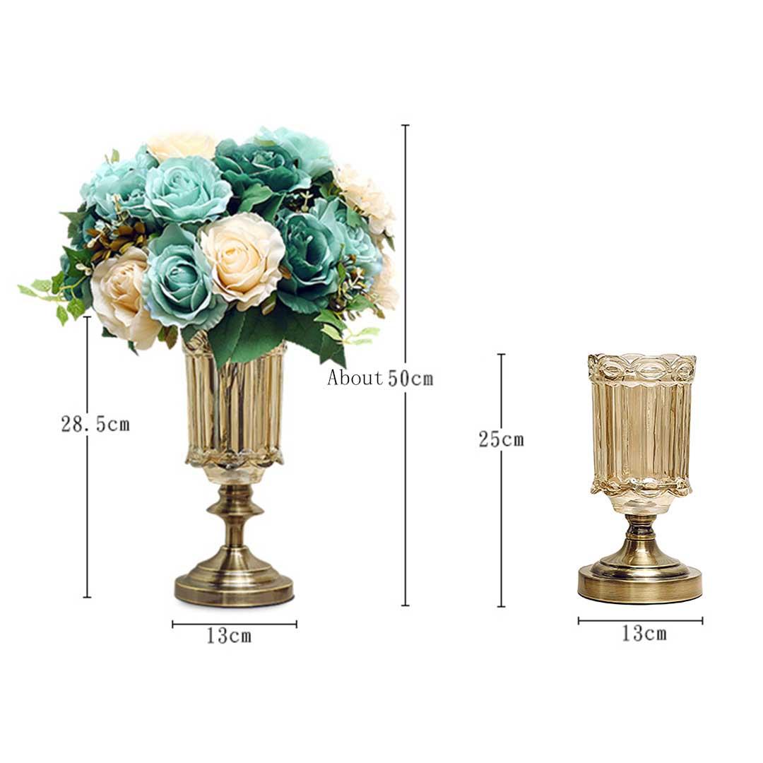 Soga 25cm 28.5cm Transparent Glass Flower Vase With Blue Flower Set