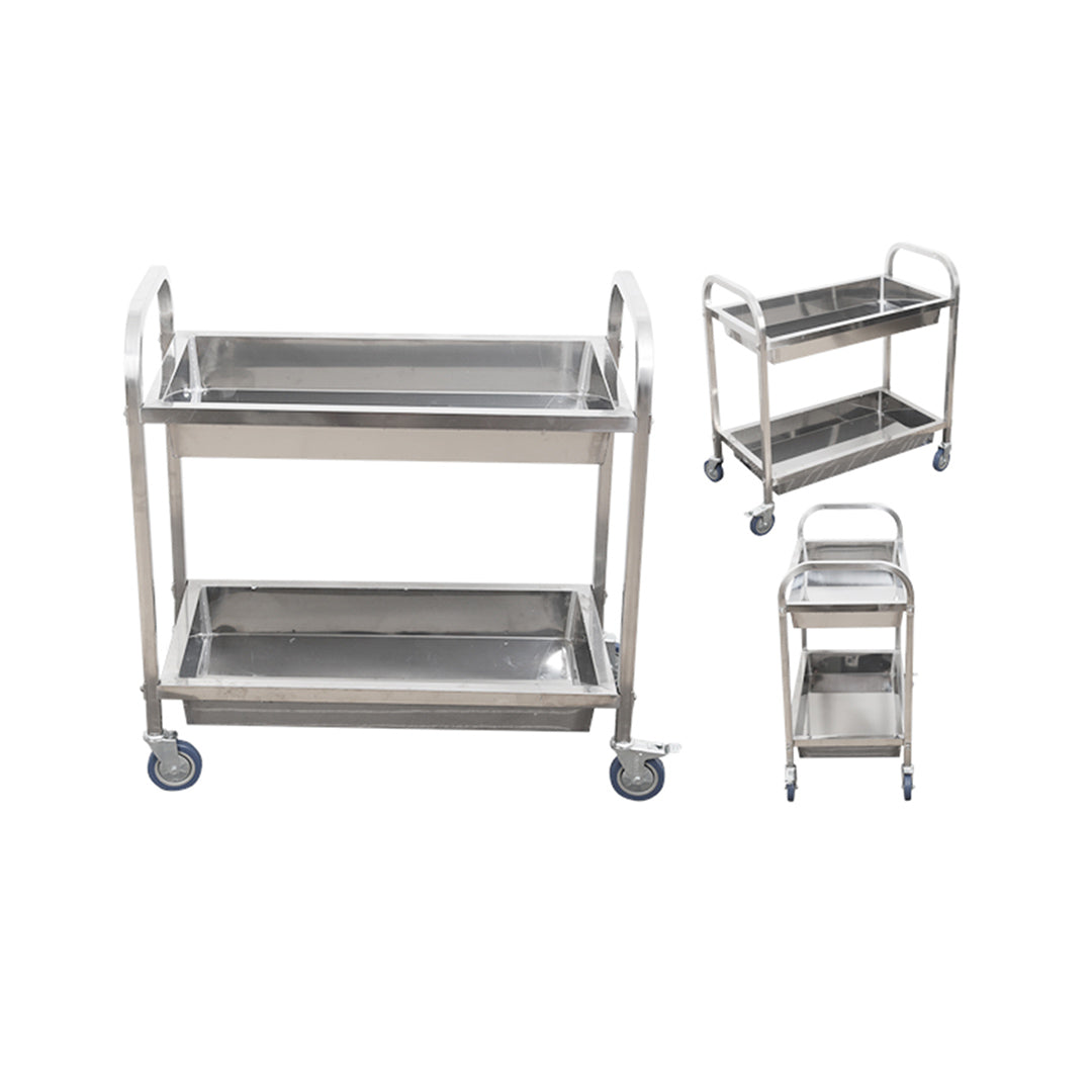 Soga 2 X 2 Tier 85x45x90cm Stainless Steel Kitchen Trolley Bowl Collect Service Food Cart Medium