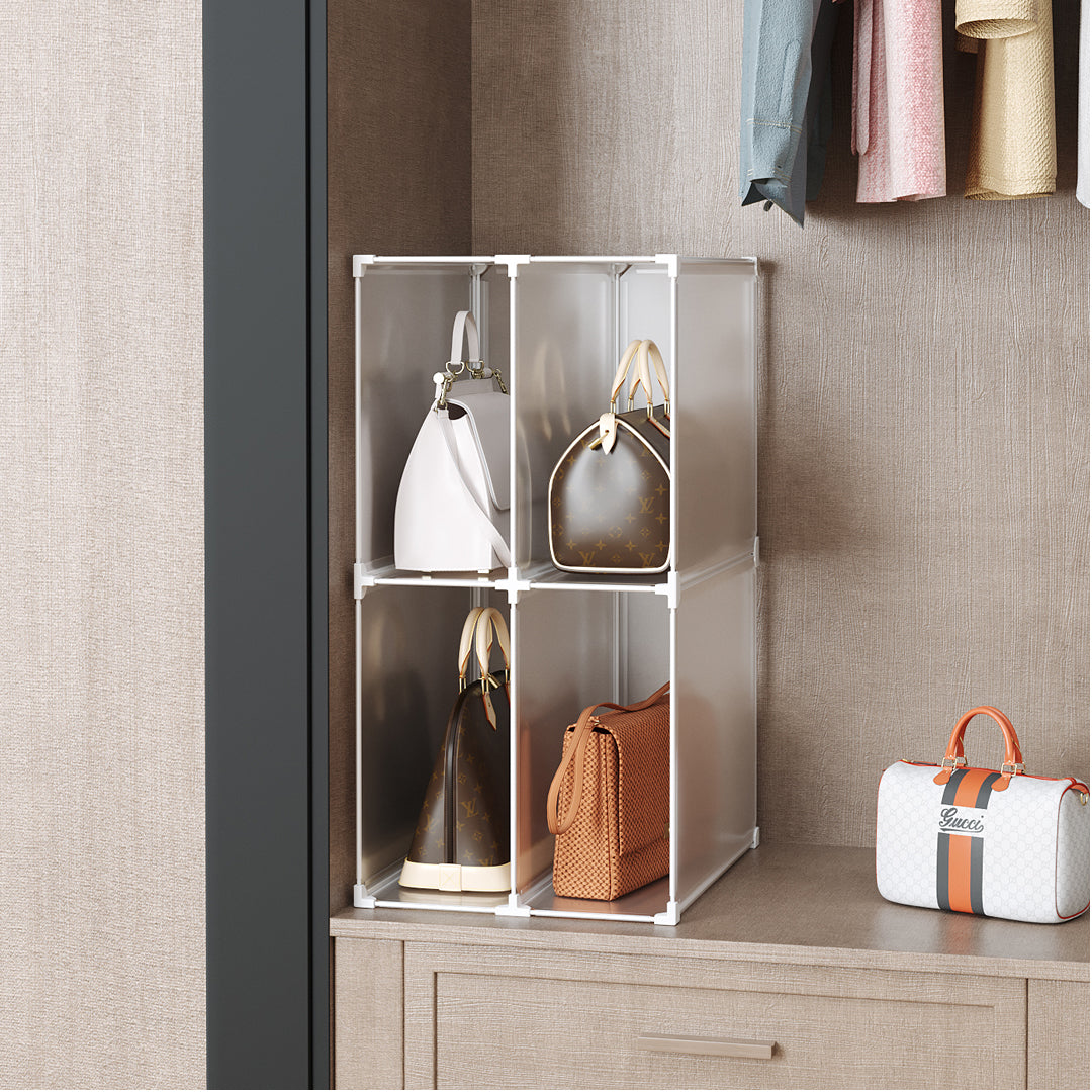 2X 2 Tier Multifunctional PP Plastic Bag Box Portable Cubby DIY Storage Shelves Stackable Handbag Purse Organiser