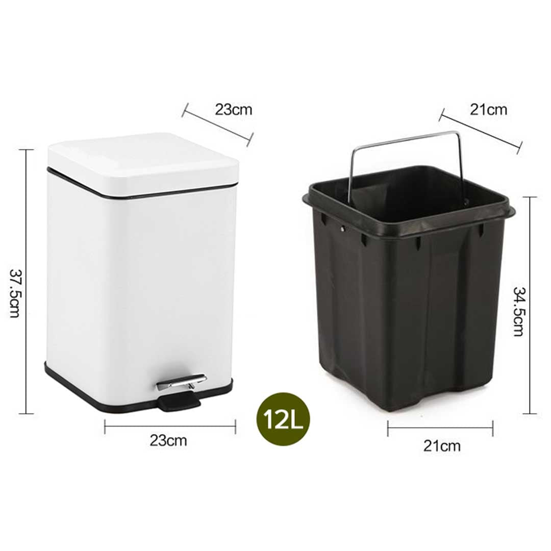 Soga 2 X 12 L Foot Pedal Stainless Steel Rubbish Recycling Garbage Waste Trash Bin Square White