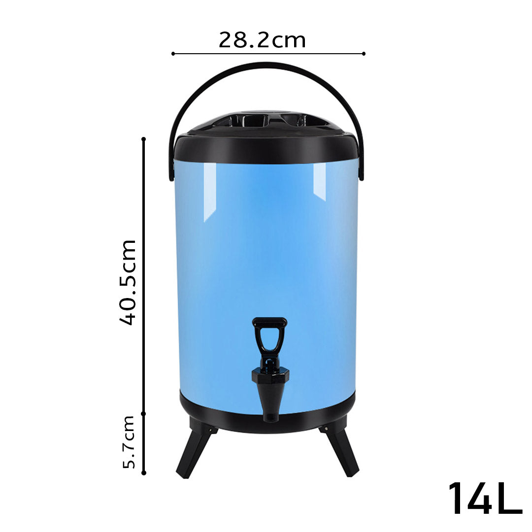 Soga 8 X 14 L Stainless Steel Insulated Milk Tea Barrel Hot And Cold Beverage Dispenser Container With Faucet Blue