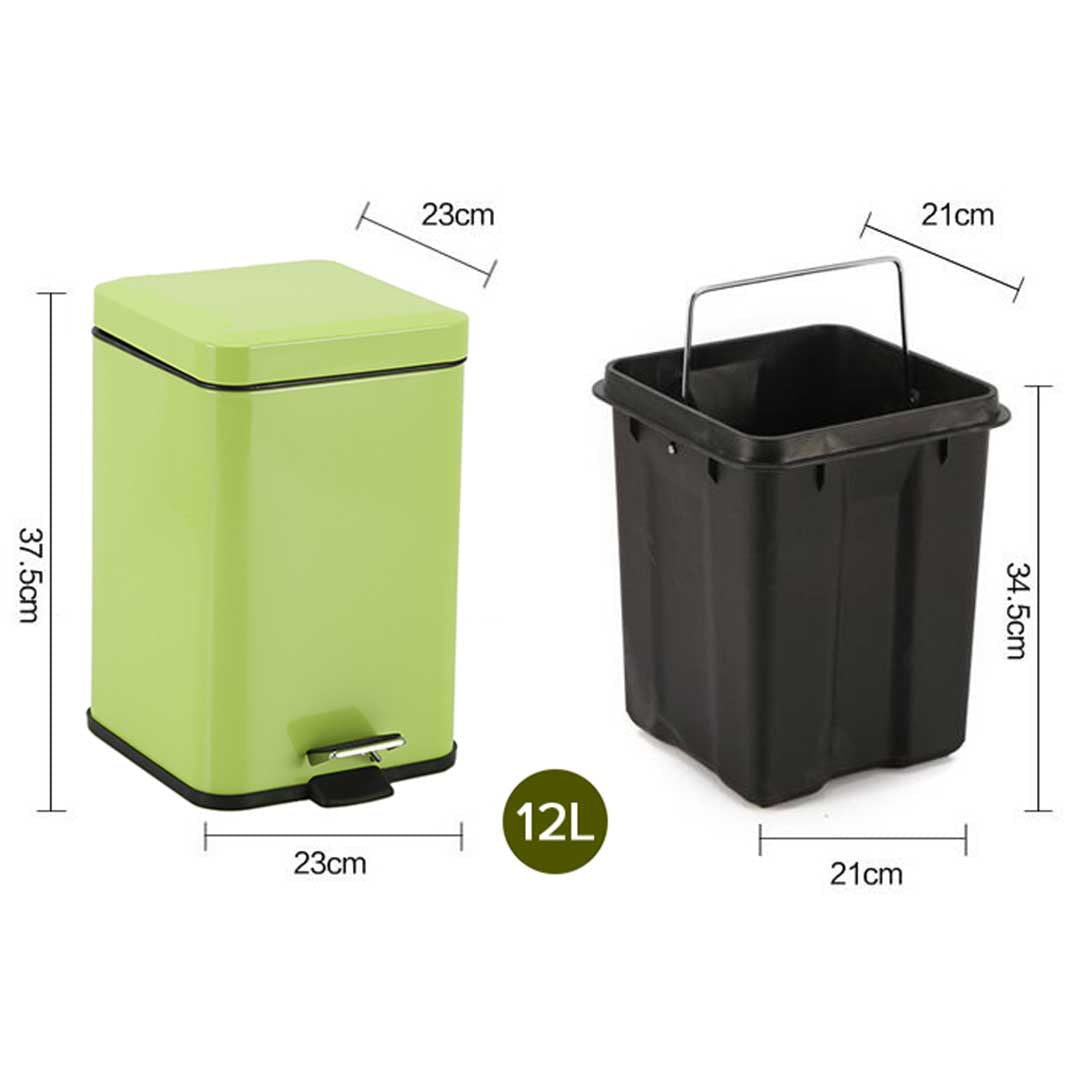 Soga 2 X 12 L Foot Pedal Stainless Steel Rubbish Recycling Garbage Waste Trash Bin Square Green