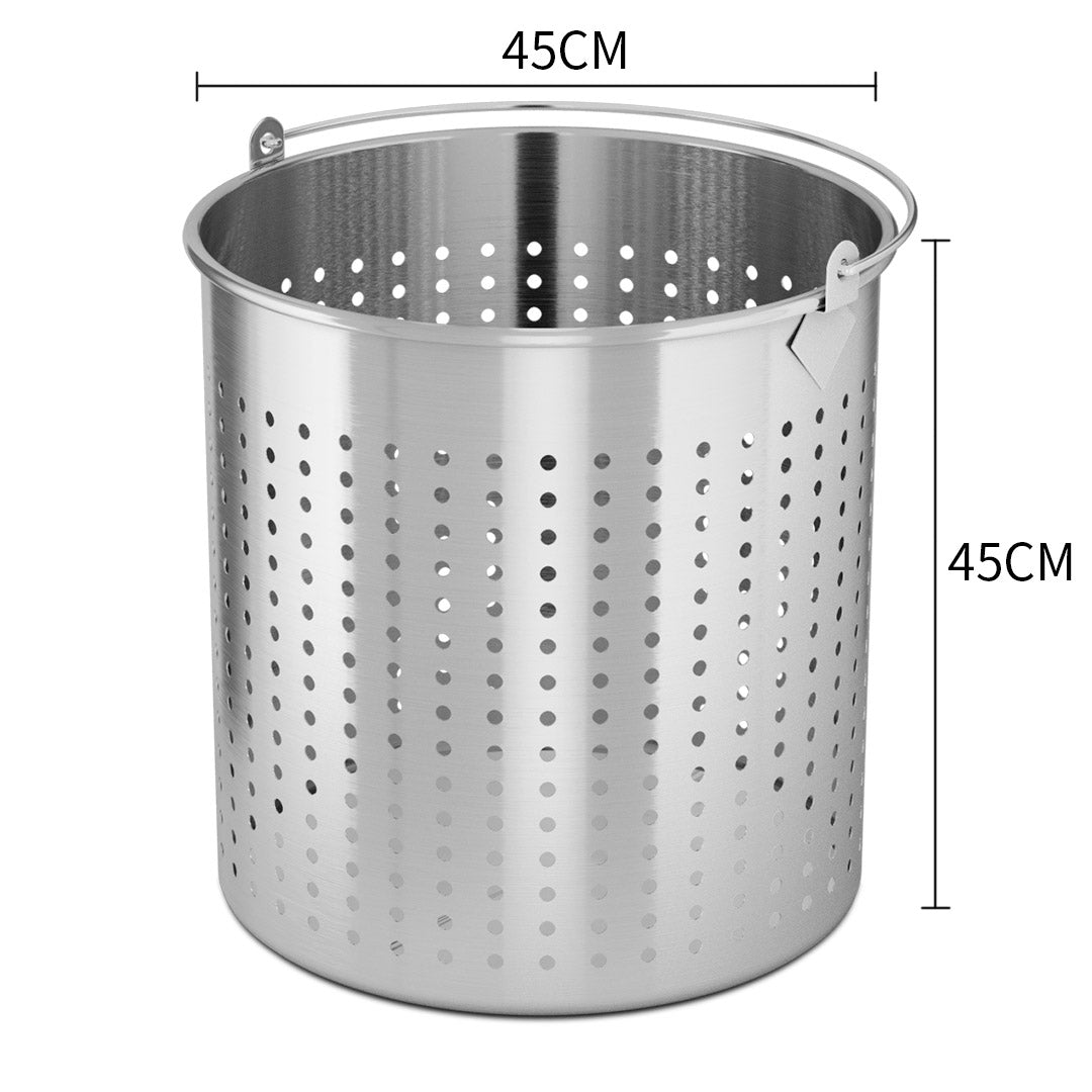 2X 71L 18/10 Stainless Steel Perforated Stockpot Basket Pasta Strainer with Handle