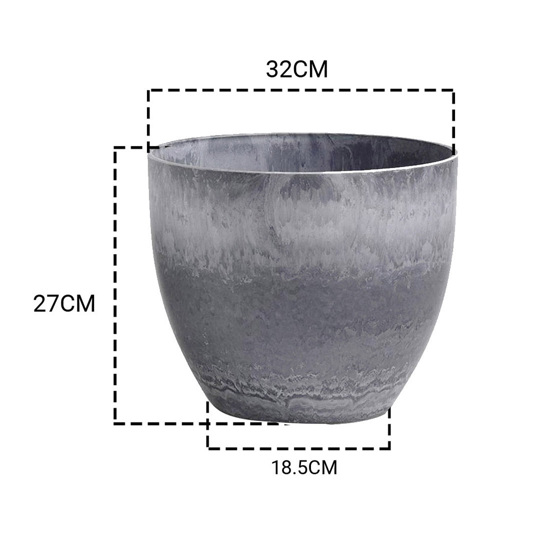 Soga 2 X 27cm Weathered Grey Round Resin Plant Flower Pot In Cement Pattern Planter Cachepot For Indoor Home Office