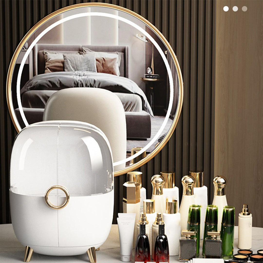 2X White Transparent Countertop Makeup Organiser Cosmetic Storage Waterproof Dustproof Bathroom Skincare Holder with Lid