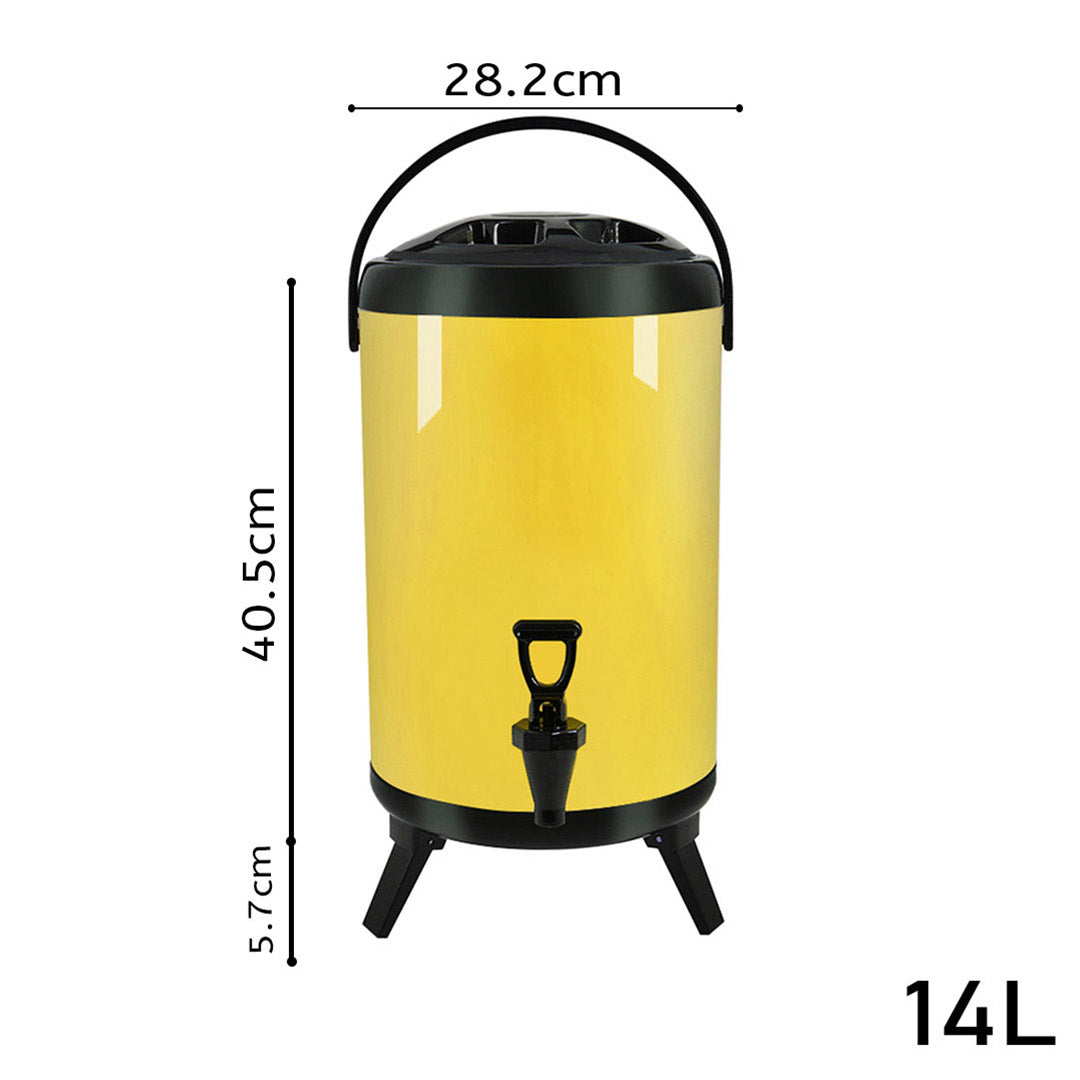 Soga 8 X 14 L Stainless Steel Insulated Milk Tea Barrel Hot And Cold Beverage Dispenser Container With Faucet Yellow