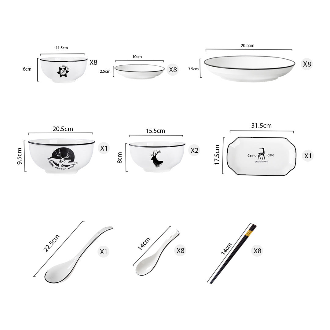 Soga White Antler Printed Ceramic Dinnerware Set Crockery Soup Bowl Plate Server Kitchen Home Decor Set Of 28