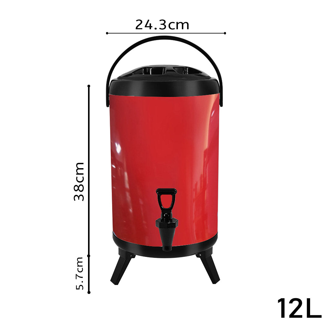 Soga 8 X 12 L Stainless Steel Insulated Milk Tea Barrel Hot And Cold Beverage Dispenser Container With Faucet Red