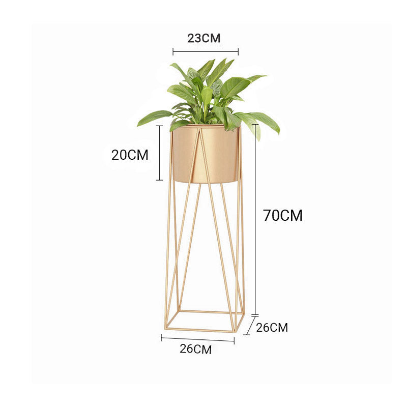 Soga 70cm Gold Metal Plant Stand With Gold Flower Pot Holder Corner Shelving Rack Indoor Display