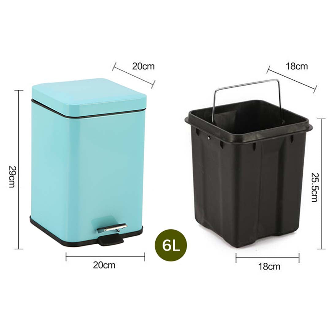 Soga 4 X 6 L Foot Pedal Stainless Steel Rubbish Recycling Garbage Waste Trash Bin Square Blue