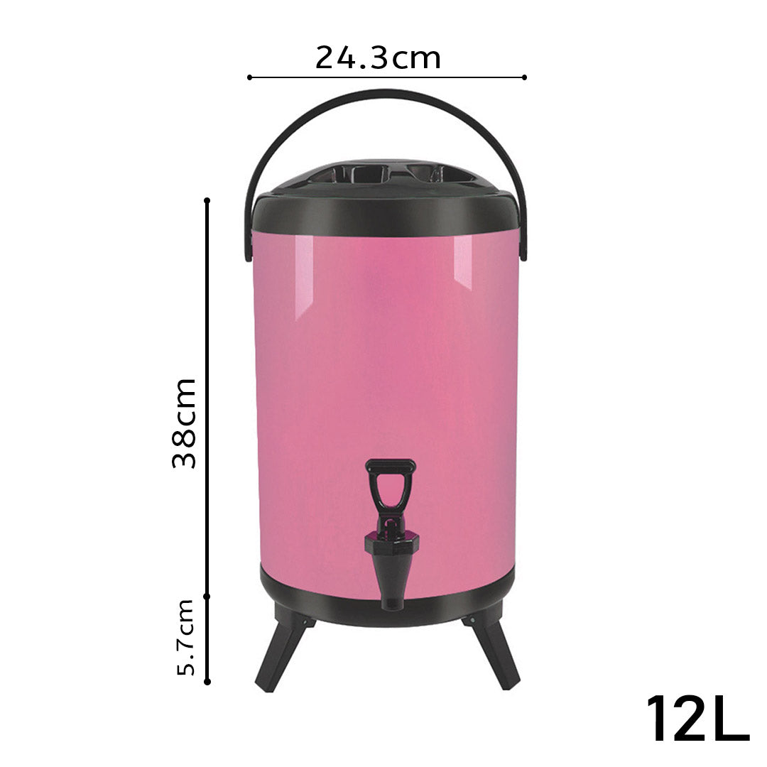 Soga 2 X 12 L Stainless Steel Insulated Milk Tea Barrel Hot And Cold Beverage Dispenser Container With Faucet Pink