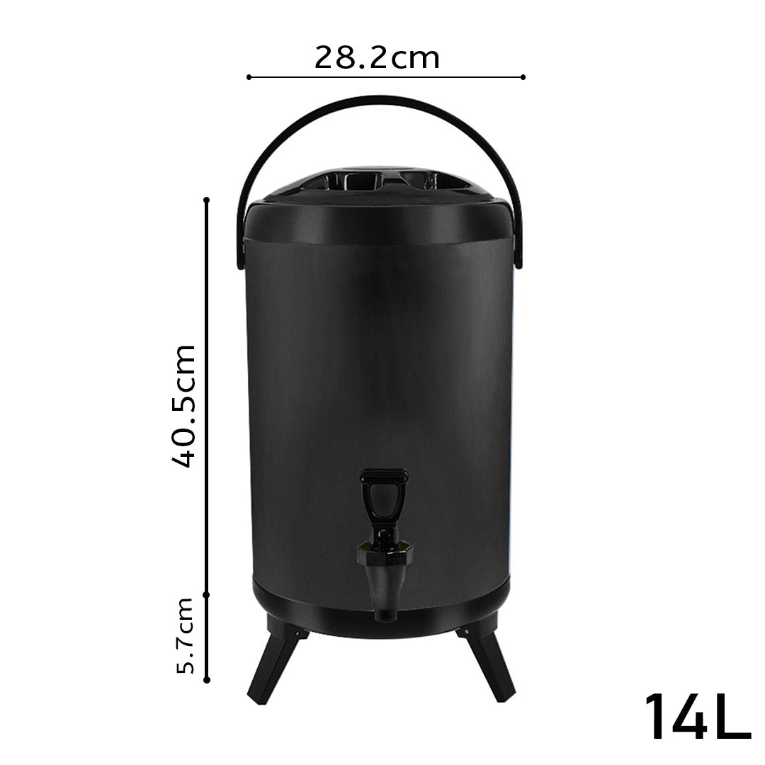 Soga 14 L Stainless Steel Insulated Milk Tea Barrel Hot And Cold Beverage Dispenser Container With Faucet Black