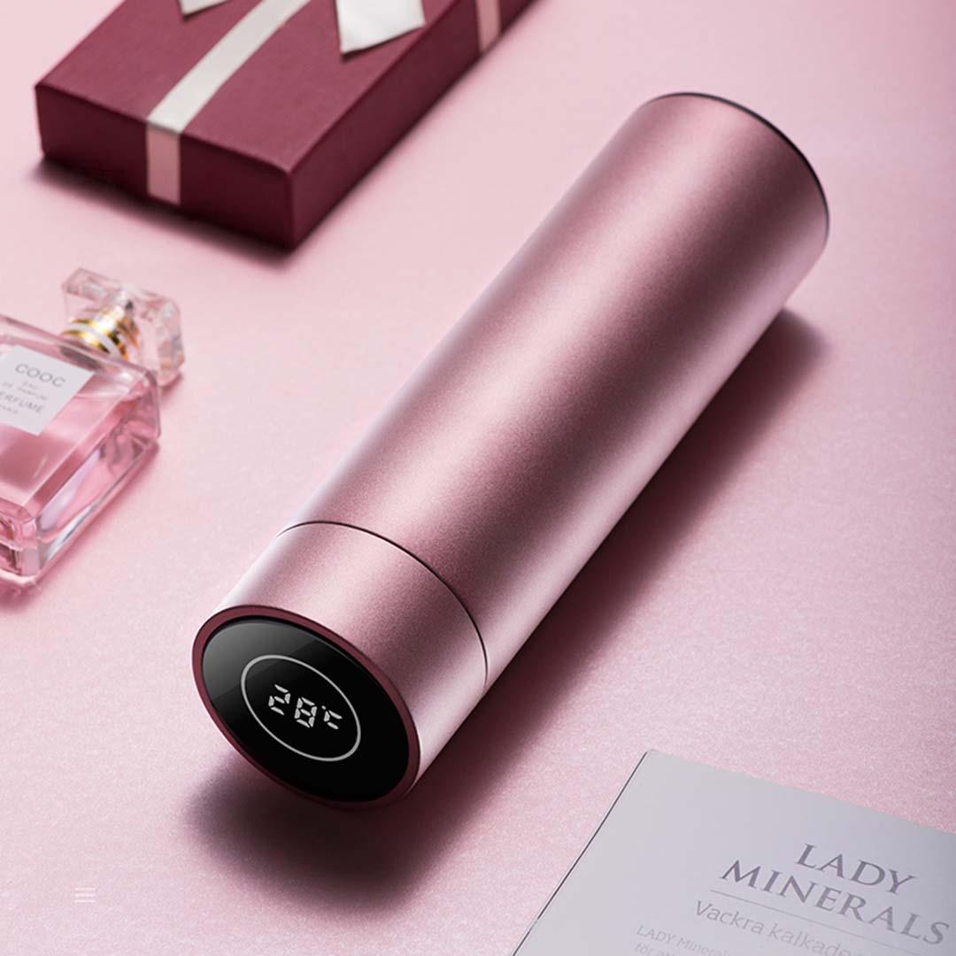 Soga 2 X 500 Ml Stainless Steel Smart Lcd Thermometer Display Bottle Vacuum Flask Thermos Rose Gold